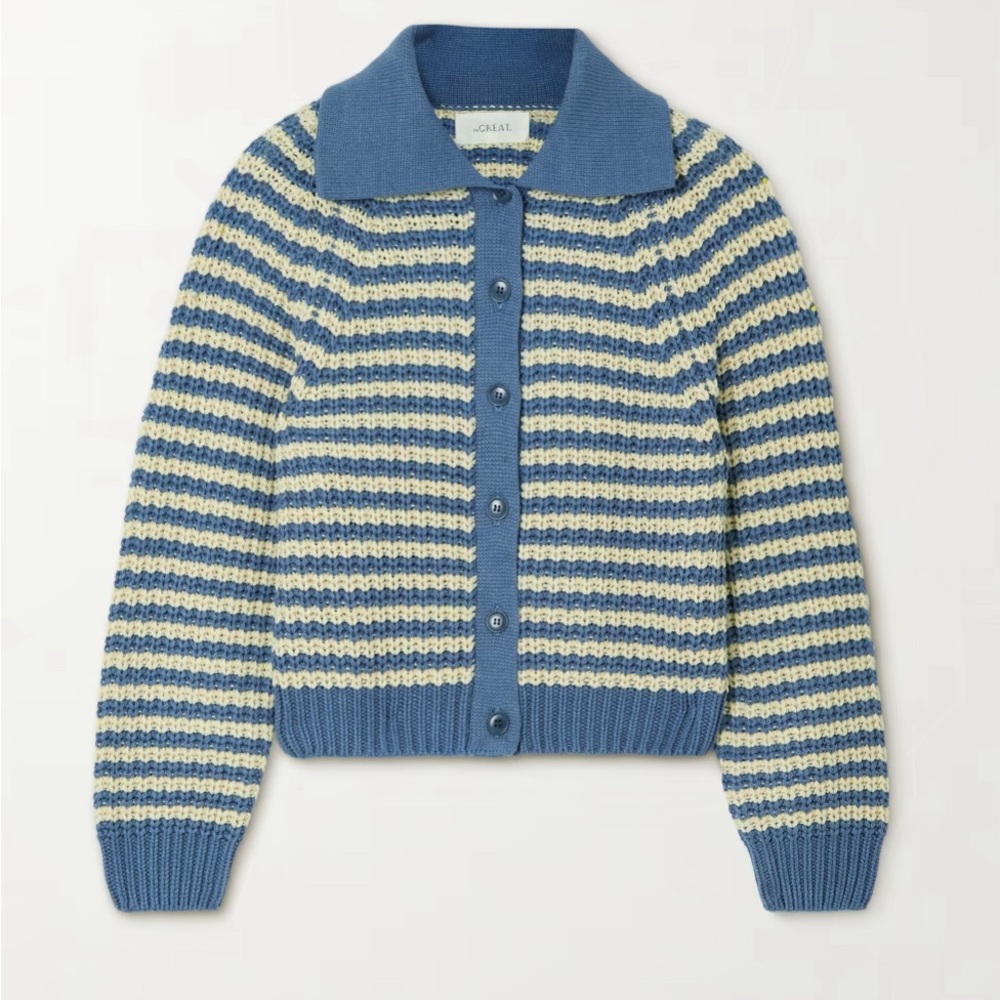 The Great, The Mini Collar Cardigan, size 2, brand new with tags, blue and cream